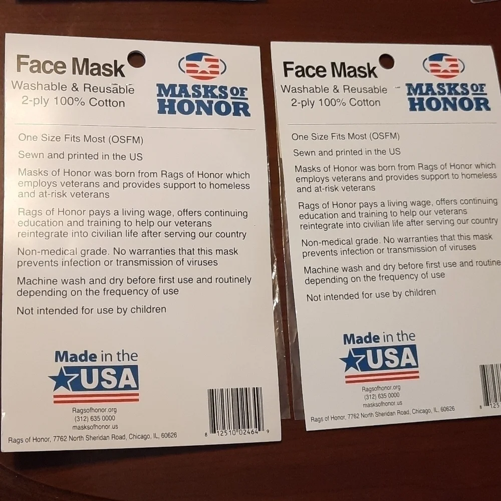Face Masks 2 for 1 Made in USA